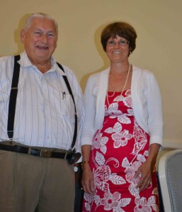 Charter Member Al Daigle Sr. is recognized by President Kathy Boyd for 44 years of perfect attendance at weekly meetings.